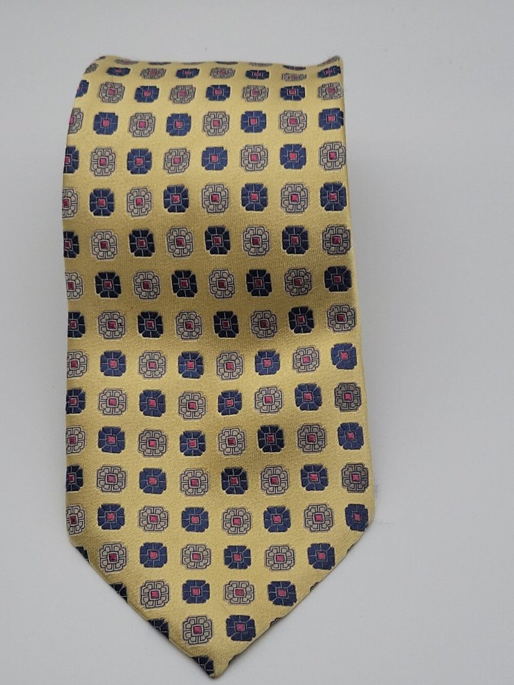 Ermenegildo Zegna 100% Silk Geometric Yellow Men's Tie Designer Woven Logo